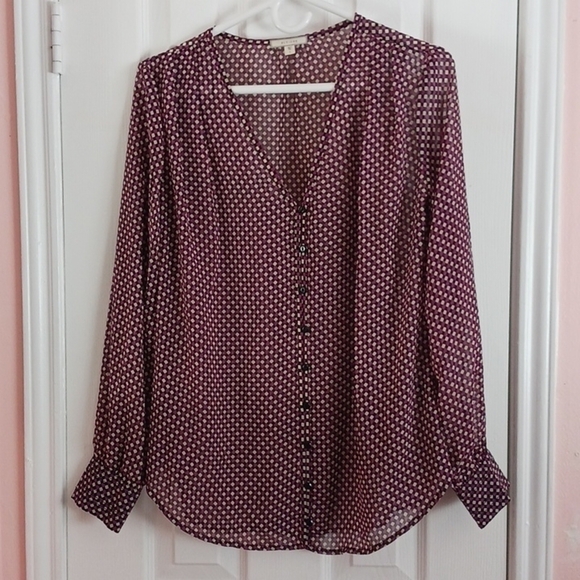 Pleione Tops - PLEIONE LONG CUFFED SLEEVE V NECK BUTTON UP BLOUSE